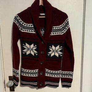 Bluenotes Maroon, Gray and White Patterned Cardigan